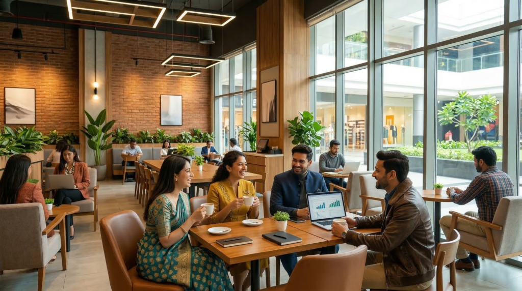 Professionals enjoying beverages at the best cafes in Noida Electronic City