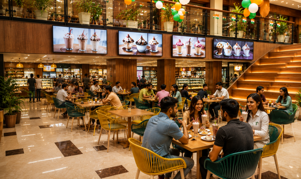 Patrons consuming delicacies exploring hangout spots Noida environments