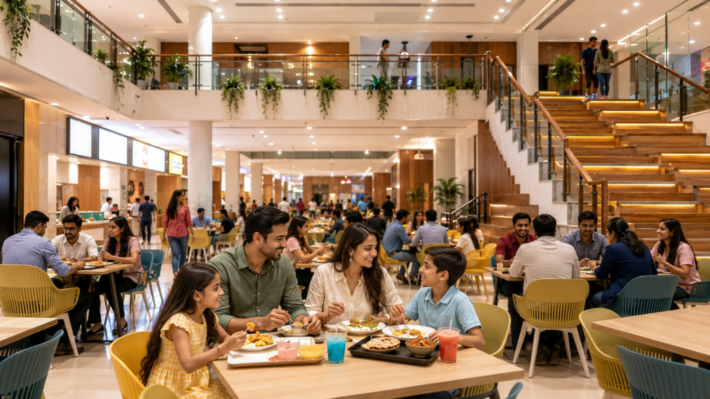 Visitors enjoying multi-cuisine food court experiences at the best family