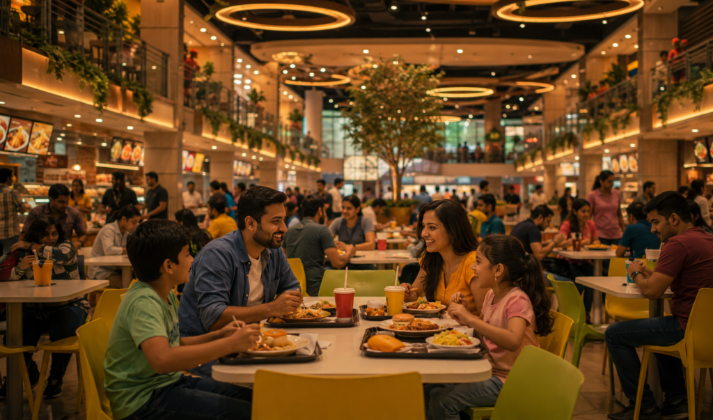 Local food lovers enjoying meals at the best food mall in Noida.
