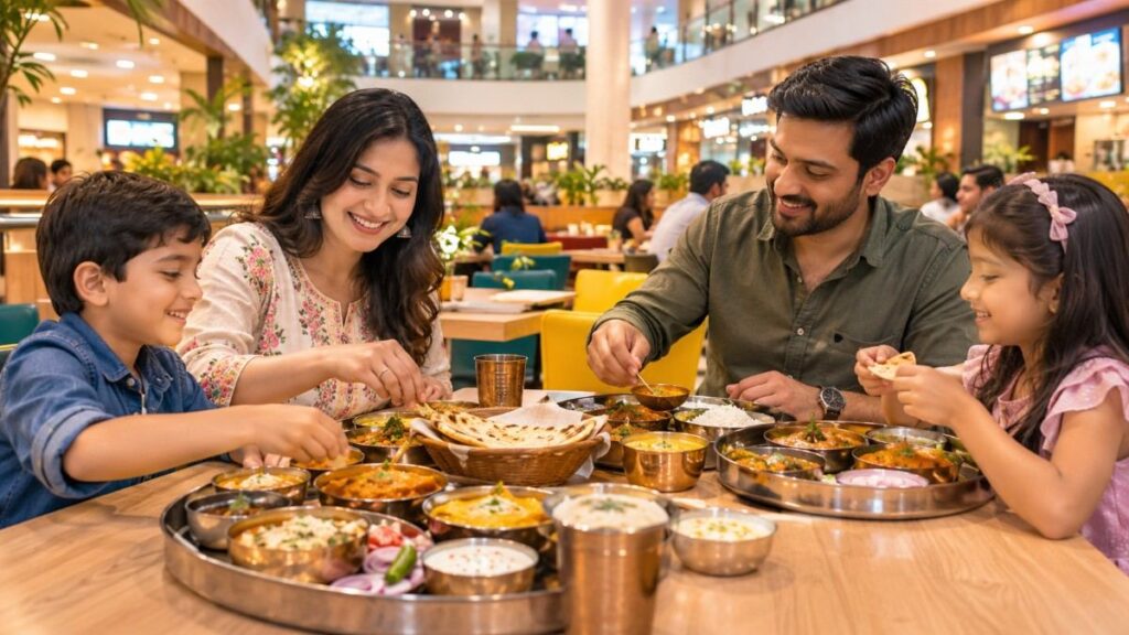 Family eating the best North Indian food in Sector 63 Noida