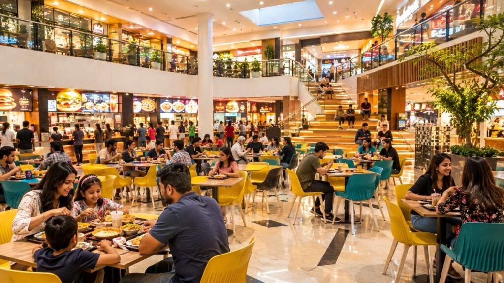 Food lovers enjoying meals at the food hub in D Square Mall