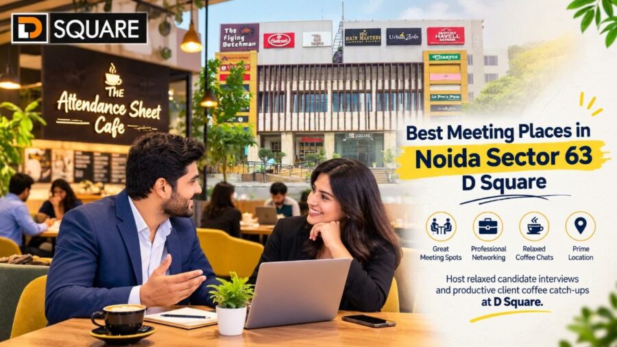Professionals discussing projects at the best meeting places in Noida Sector 63.
